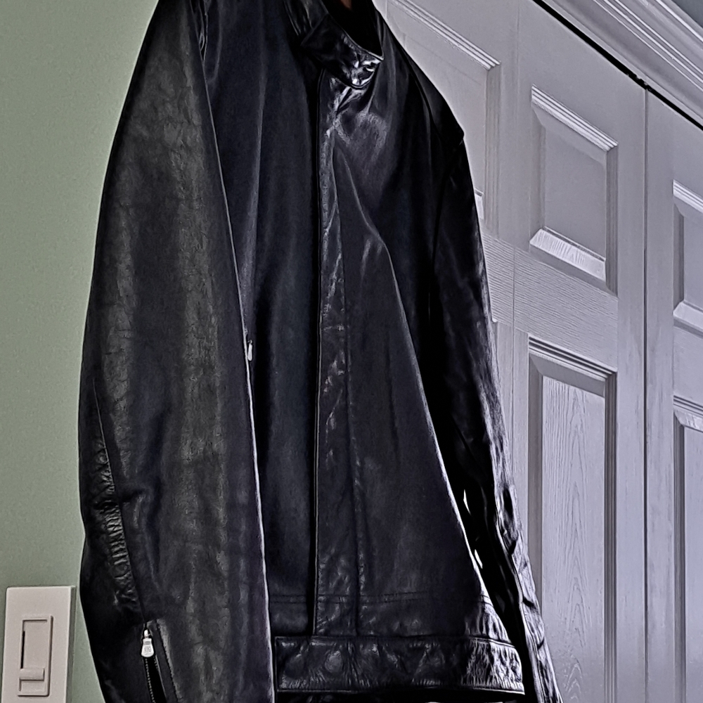 Calvin Klein Black Leather Bomber Jacket - Picture 14 of 14